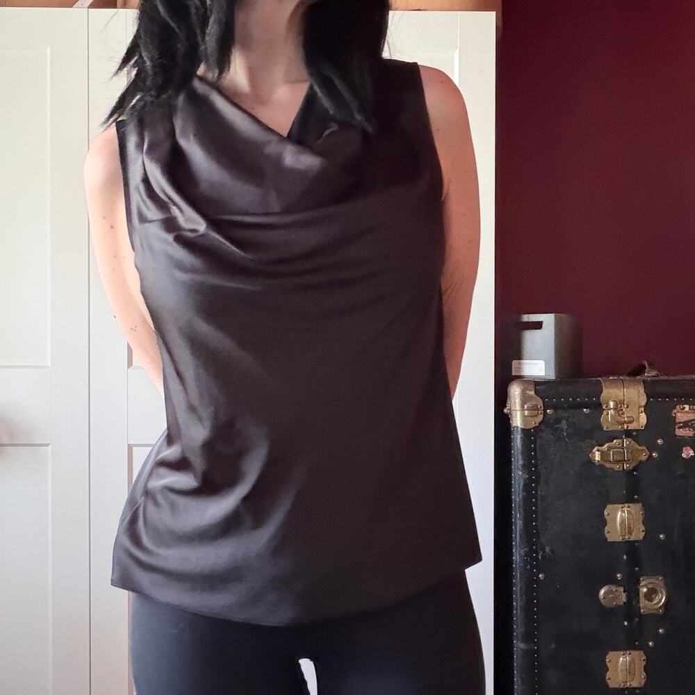black satin cowl neck top tank